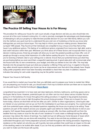 the practice of selling your house as is for money