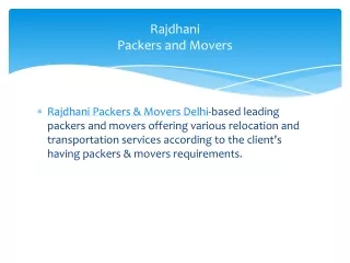 Rajdhani Packers and Movers in Delhi
