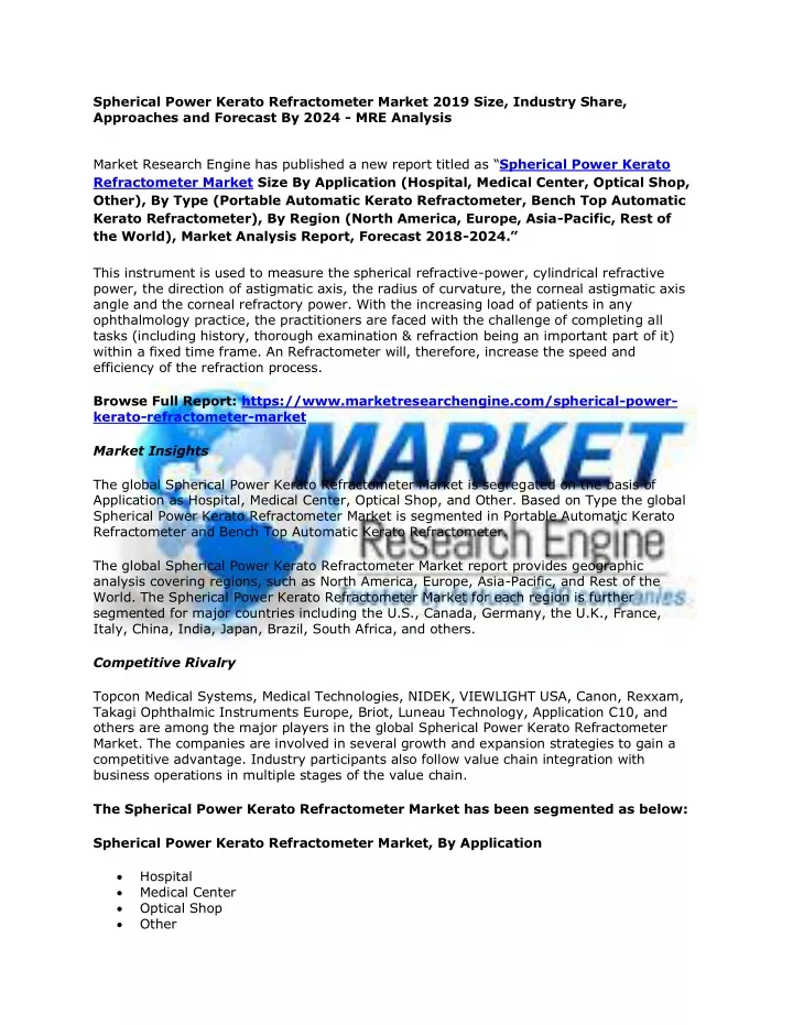 spherical power kerato refractometer market 2019
