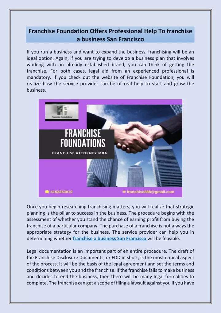 franchise foundation offers professional help