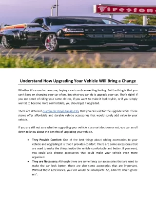 Understand How Upgrading Your Vehicle Will Bring a Change