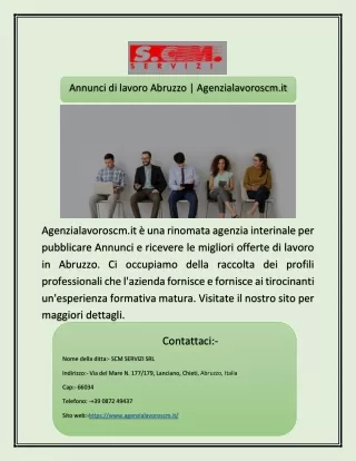 Annunci di lavoro Abruzzo | Agenzialavoroscm.it