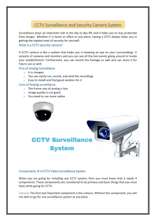 CCTV Surveillance and Security Camera System