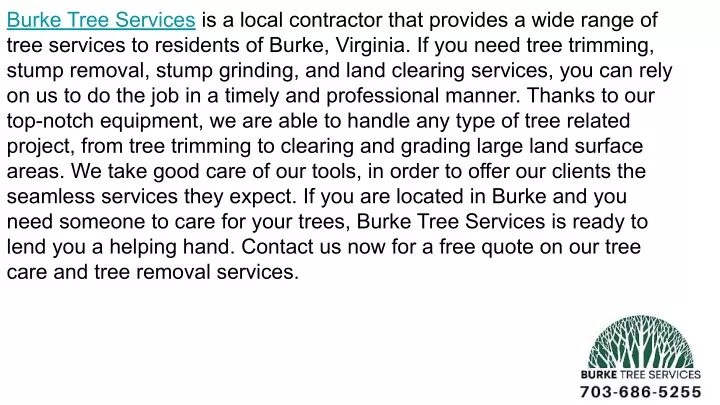 burke tree services is a local contractor that