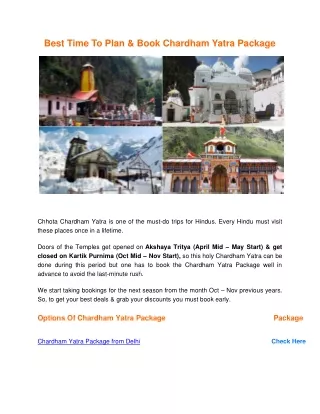 Best Time To Plan & Book Chardham Yatra Package