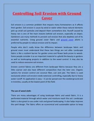 controlling soil erosion with ground cover