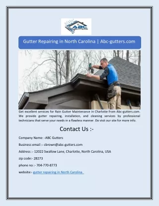 Gutter Repairing in North Carolina | Abc-gutters.com 