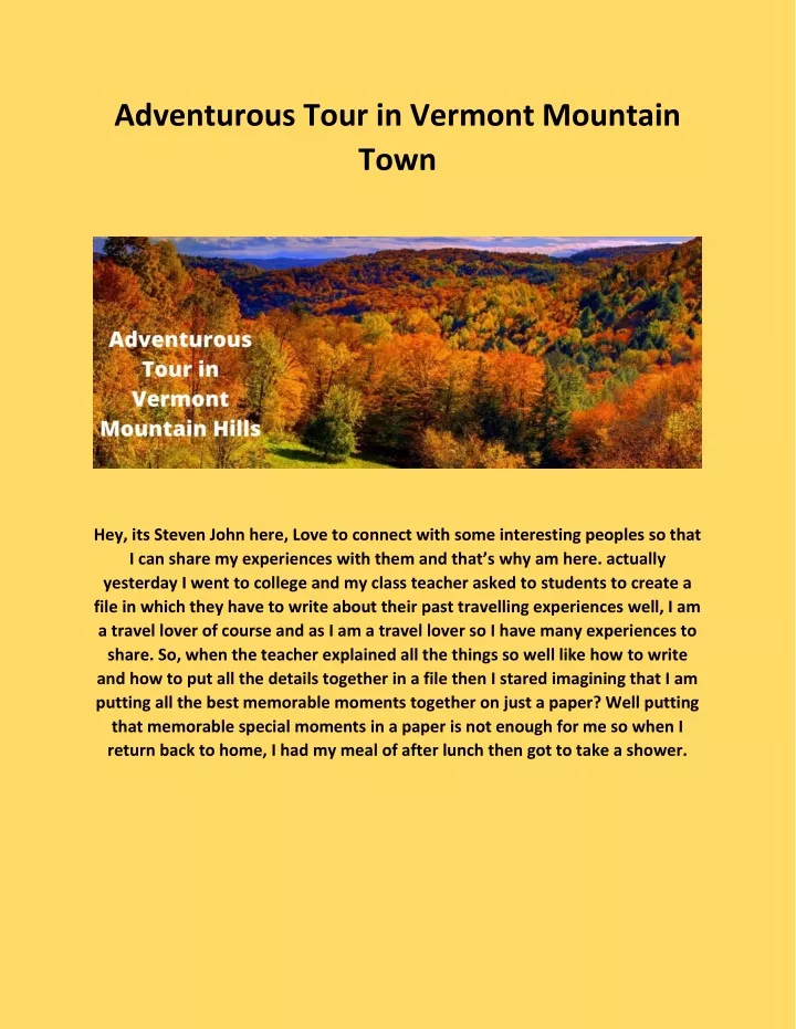 adventurous tour in vermont mountain town