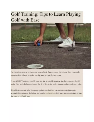 Golf Training: Tips to Learn Playing Golf with Ease