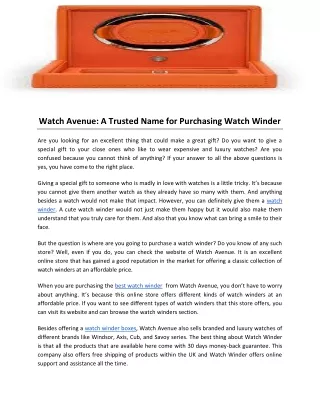 Watch Avenue: A Trusted Name for Purchasing Watch Winder