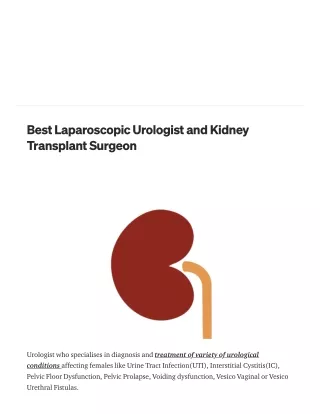 Best Laparoscopic Urologist and Kidney Transplant Surgeon