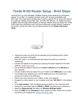 tenda n150 router setup brief steps