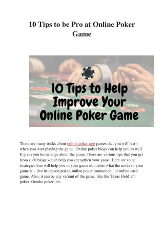 10 tips to be pro at online poker game