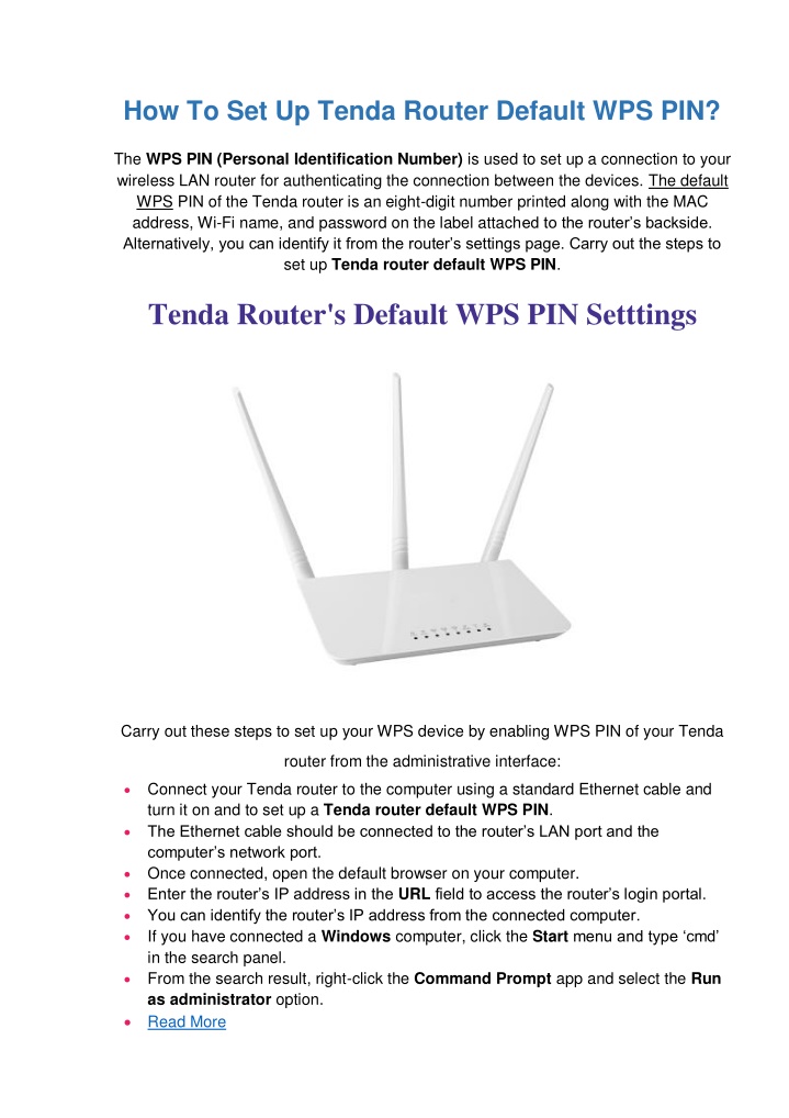 how to set up tenda router default wps pin