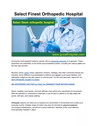 Select Finest Orthopedic Hospital