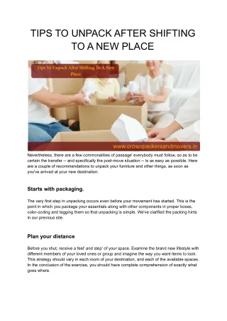 tips to unpack after shifting to a new place