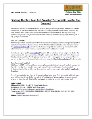 press release sensomaticloadcell net