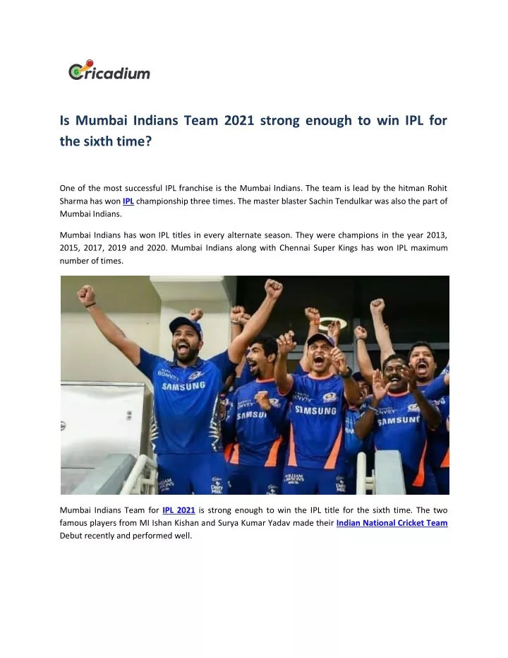 is mumbai indians team 2021 strong enough