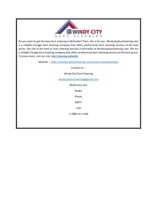 Get Duct Cleaning Wilmette | Windy City