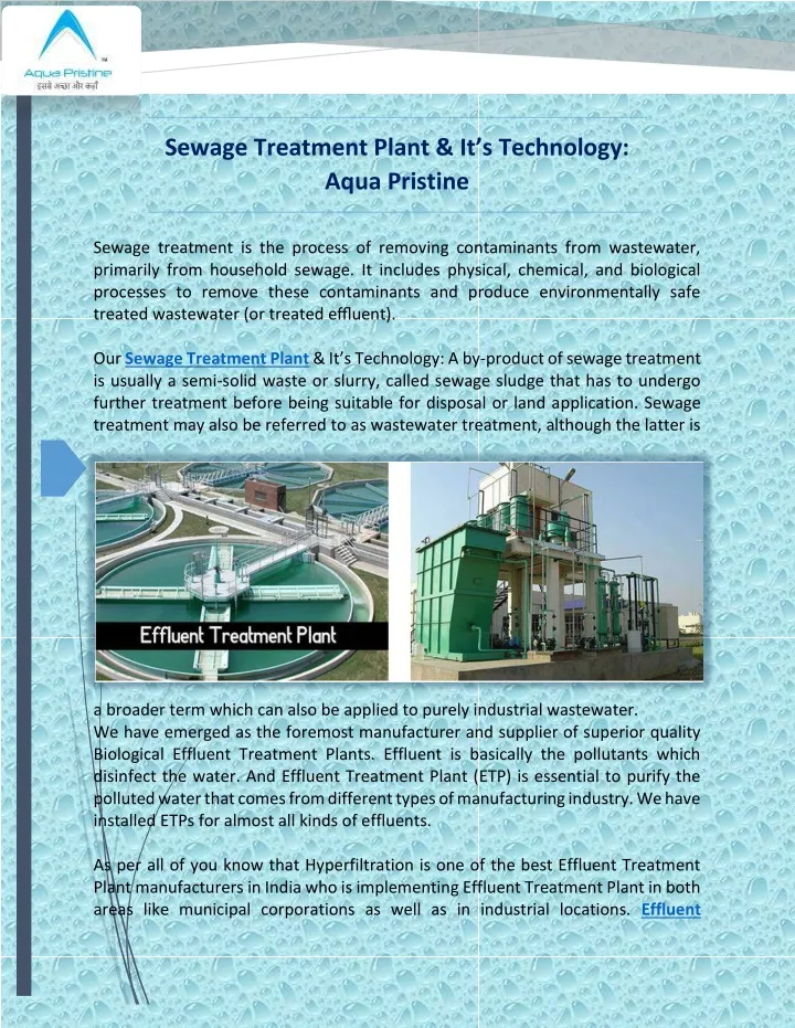 sewage treatment plant it s technology aqua