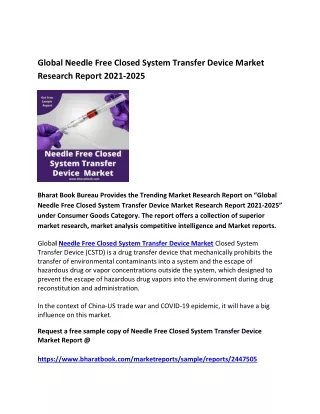 global needle free closed system transfer device