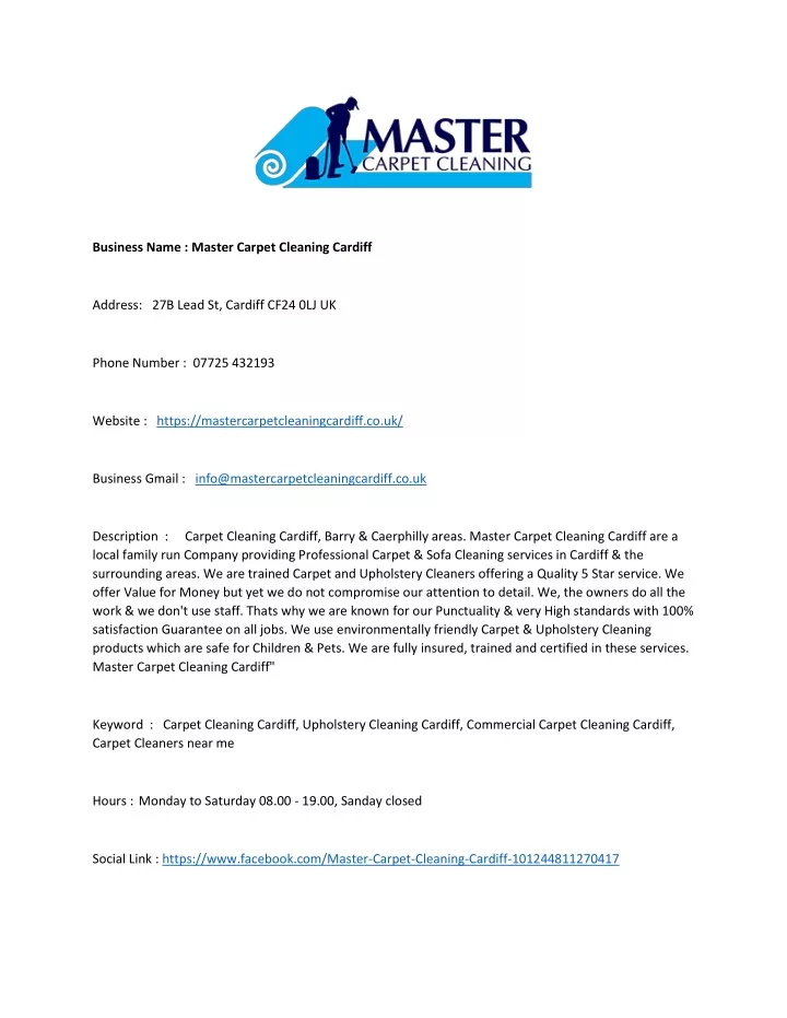 business name master carpet cleaning cardiff