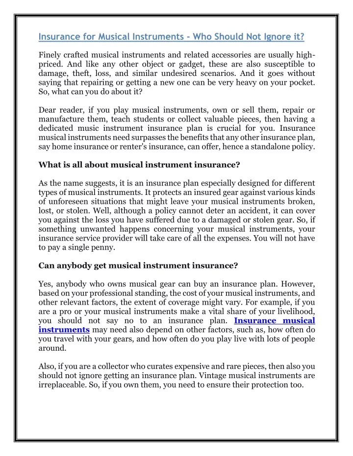 insurance for musical instruments who should