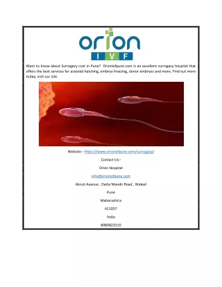 Surrogacy Cost in Pune | Orionivfpune.com