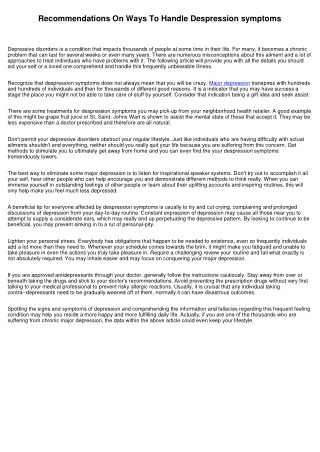 recommendations on ways to handle despression