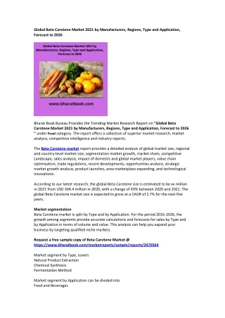 global beta carotene market 2021 by manufacturers