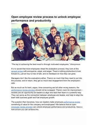 Open employee review process to unlock employee performance and productivity