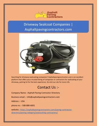 Driveway Sealcoat Companies | Asphaltpavingcontractors.com
