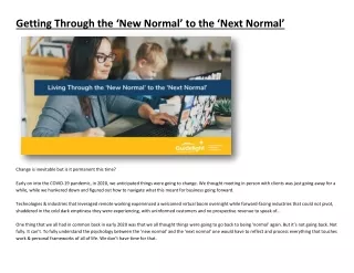 Getting Through the ‘New Normal’ to the ‘Next Normal’