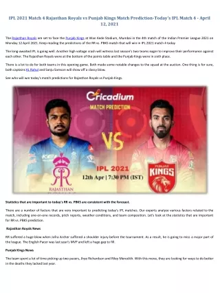 ipl 2021 match 4 rajasthan royals vs punjab kings
