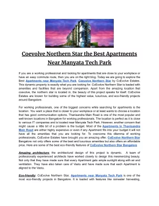 Coevolve Northern Star the Best Apartments Near Manyata Tech Park
