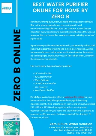 best water purifier online for home by zero