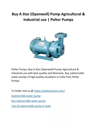 Buy A Star (Openwell) Pump Agricultural & Industrial use | Polter Pumps