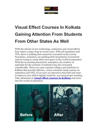Visual Effect Courses In Kolkata Gaining Attention From Students From Other States As Well