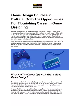 Game Design Courses In Kolkata: Grab The Opportunities For Flourishing Career In Game Designing
