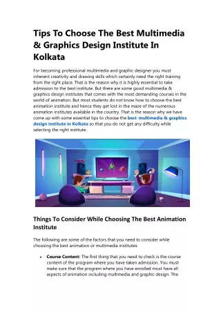 Tips To Choose The Best Multimedia & Graphics Design Institute In Kolkata