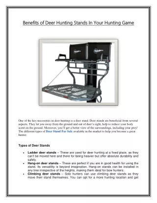 Benefits of Deer Hunting Stands In Your Hunting Game