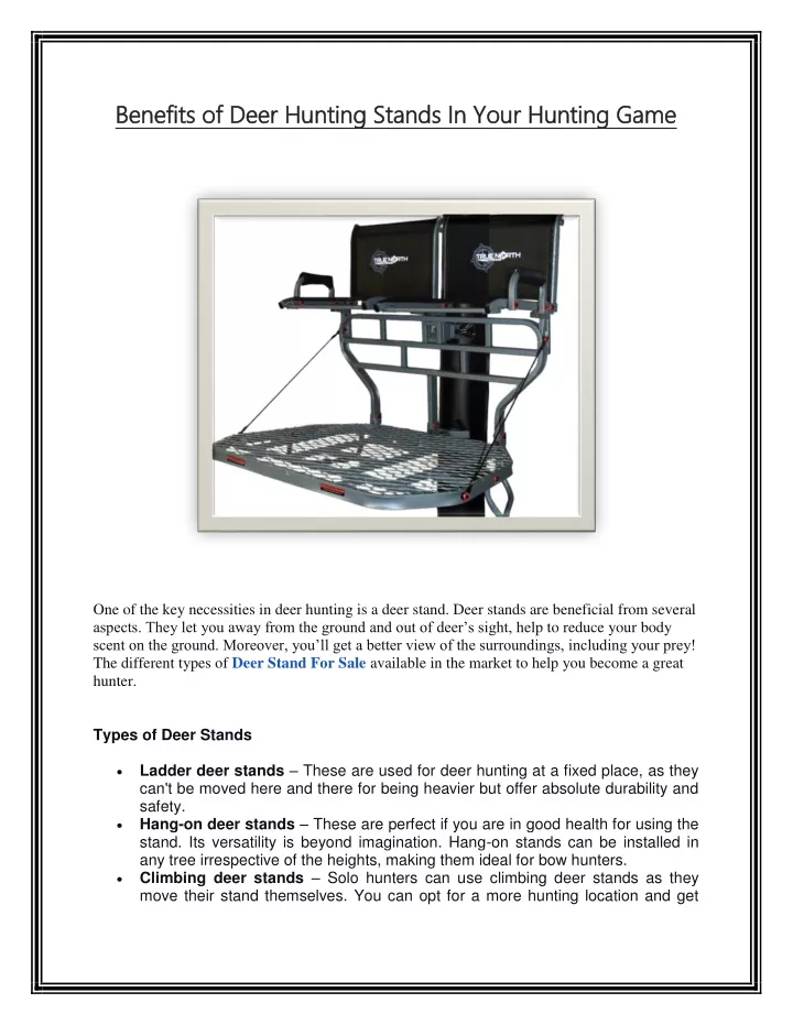 benefits of deer hunting stands in your hunting