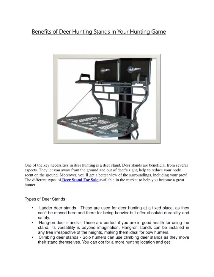 benefits of deer hunting stands in your hunting
