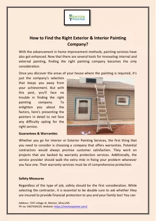 How to Find the Right Exterior & Interior Painting Company?