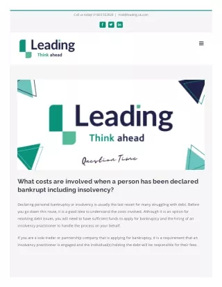 What costs are involved when a person has been declared bankrupt including insolvency?
