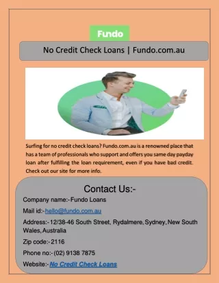 no credit check loans fundo com au