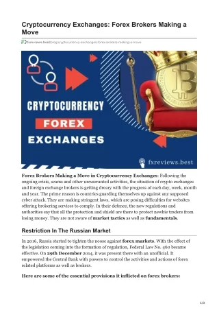 Cryptocurrency Exchanges: Forex Brokers Making a Move