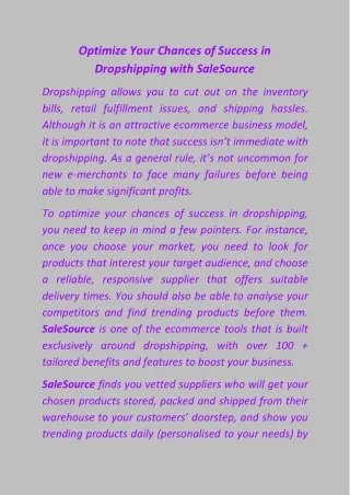 Optimize Your Chances of Success in Dropshipping with SaleSource