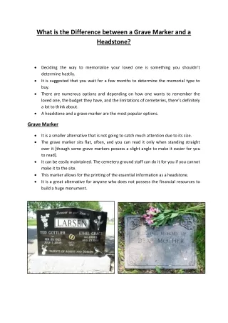 What is the Difference between a Grave Marker and a Headstone?