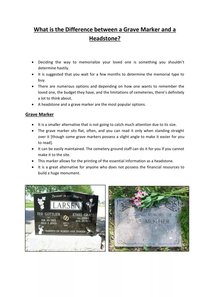 what is the difference between a grave marker